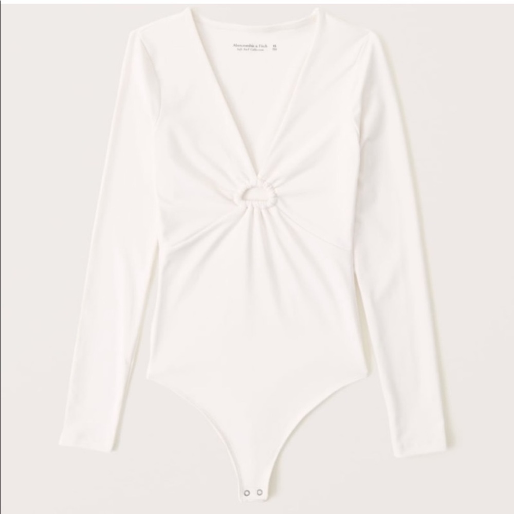 Abercrombie Long Sleeve Seamless Keyhole Bodysuit - white